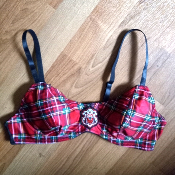 Spirit Halloween M Scottie Girl Crested Red Plaid Underwire Bra Costume - Picture 1 of 5